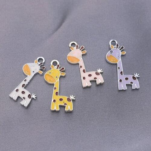 8pcs Mix lot Enamel Silver Giraffe Charms Pendant for Jewelry Making Earrings Bracelet Necklace Accessories DIY Craft 27x15mm