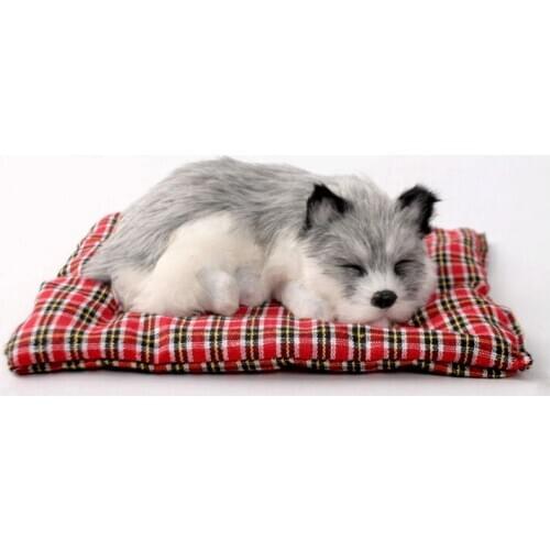 Cute simulation sleeping husky model toy polyethylene & furs gray dog on a mat gift about 20x15cm 0690