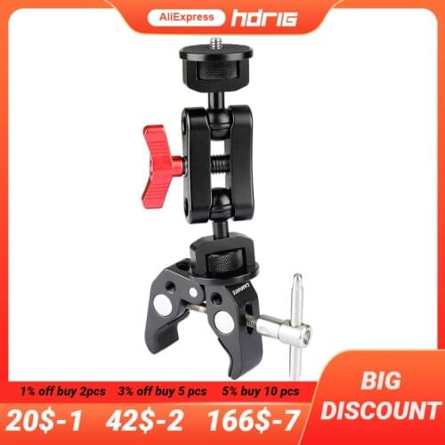 HDRIG Super Clamp with Ball Head Extension Arm Double-ended 1/4"-20 Screw Adapter for Tripod Leg Camera Cage Monitor