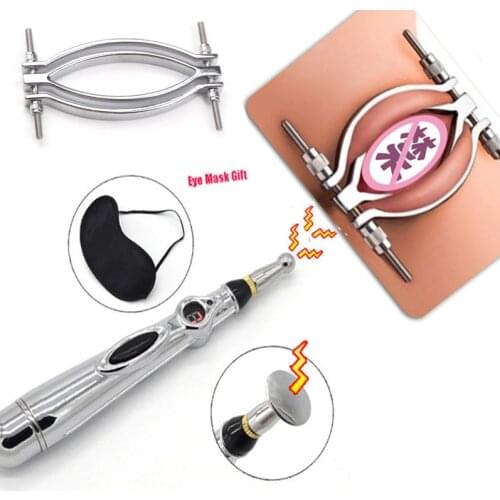 Electric Shock Vaginal Pen Metal Labia Clip G-spot Clitoris Stimulator BDSM Bondages Vagina Speculum Pussy Clamp Exotic Sex Toy