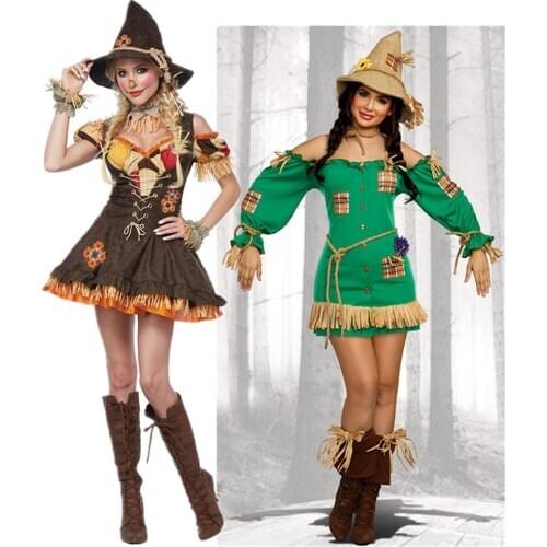 Wizard of OZ Scarecrow Cosplay Costume Halloween Carnival Party Female Stage Performance Circus Funny Clown Dress