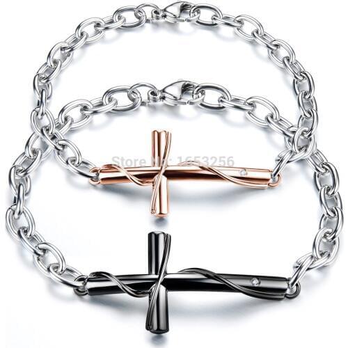 Couple Lovers Jewelry Stainless Steel Hot Love Promise Black Rose Gold Crossl Link Bracelet Womens Mens Fashion New Jewelry