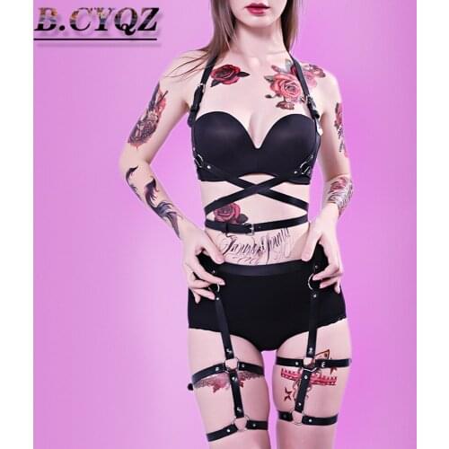 B.CYQZ Women Sexy Body Leather Garter Black Harness Bondage Sword Belt Gothic Lingerie High Waist Suspender Harnesses Set