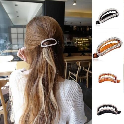 Women Elegant Fashion Hollow Rhinestone Hairpin Banana Clip Hairclip Barrette Ponytail Holder Hairgrip Hair Styling Accessories