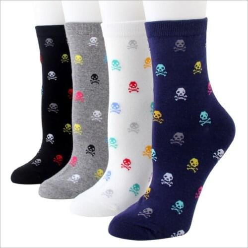 Women Socks Skateboard Socks Unisex Harajuku Colorful skull print Winter Autumn Warm Sox Fashion streetwear 3pairs/lot