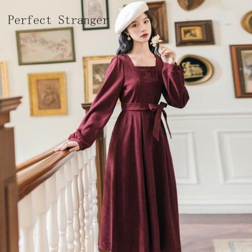 2021 Autumn Winter New Arrival Hot Sale Square Collar Long Sleeve Women Long Dress