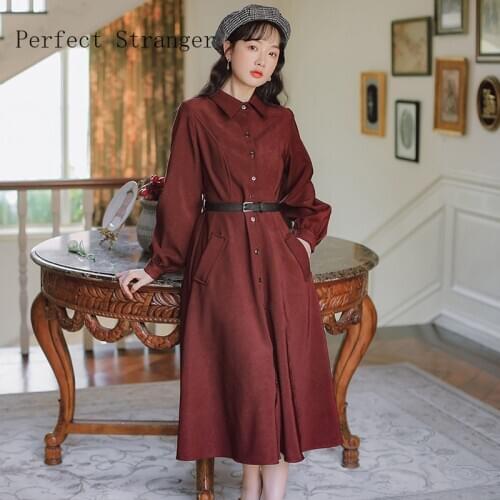 2021 Autumn Winter New Arrival High Quality Retro Hot Sale Peter Pan Collar Solid Color Women Long Cotton Dress