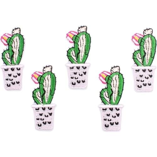10pcs/lot Brand New Cartoon Plants Patch Embroidered Cactus Flower Sticker for Jeans Shirts Pants Coats DIY Iron On Appliques