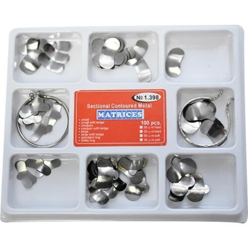 100PCS/Set Care Teeth Dental Product Full Kit Matrix Sectional Contoured Metal Matrices No.1.398+2 Rings Dental Orthodontic Tool