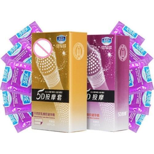 12PCS 5D Dotted Thread Ribbed Condoms G Point Latex Condoms Big Particle Spike Condom for Men Sex Products