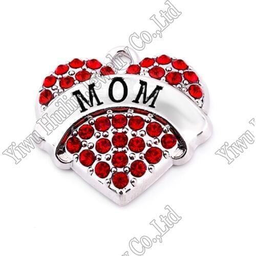 New Arrival High Quality 20 pcs a lot rhodium plated MOM with red/pink/blue/white crystal heart pendant