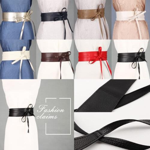 2020 Newest trendy solid Belt for Women Soft PU Leather Waistband Self Tie Bow Wrap Around Waist Band Cinch Boho Obi Belt
