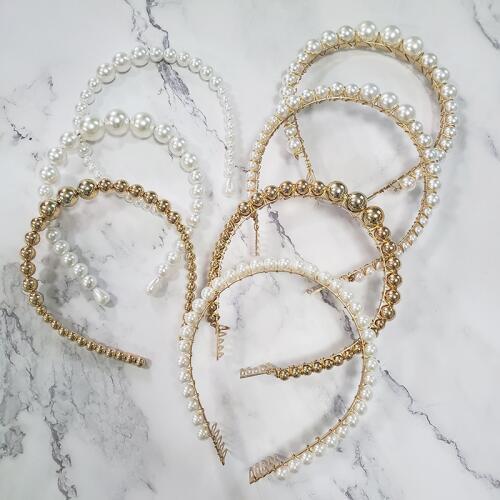 2021 Pearl Headband Gold Multi Color Simulated Hairbands For Women Wholesale Hair Jewelry Accessories Wedding Holiday Party Gift