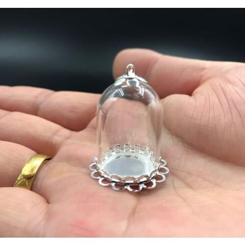 25x18mm tube bell silver glass globe double lace tray beads cap glass vial pendant glass cover dome necklace pendant cute charms