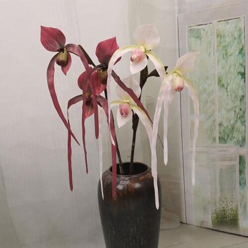3 forks Paphiopedilum Artificial Silk flower Pocket Orchid Fake Flower For Home Garden Hotel Decoration Flower Arrangement