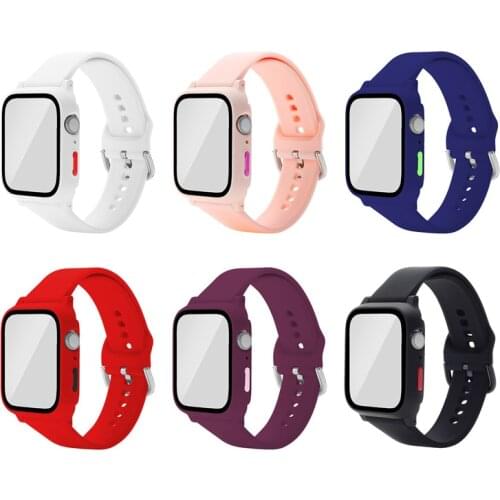 3D 9H Tempered Glass Screen Protector Protect Case Band Wrist Strap Cover for Apple Watch Series 1 2 3 4 5 6 SE