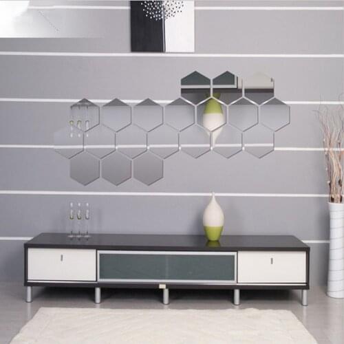 3D Hexagon Acrylic Mirror Wall Stickers DIY Art Wall Decorative Wall Stickers for Home Mirrored Sticker 4 Colors Mirror Sticker
