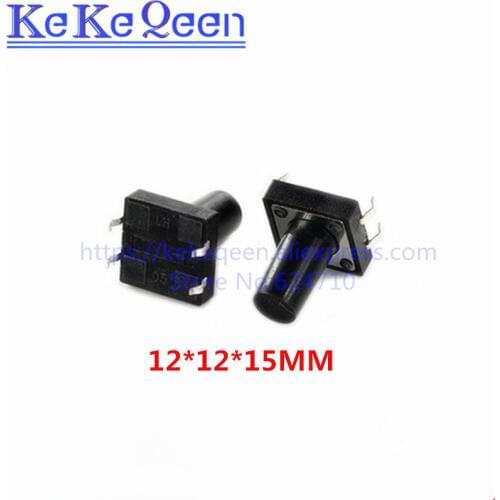 50Pcs/Lot 12*12*15mm 12x12x15MM Touch Button Micro Switch Direct Plug-in Self-reset 12*12*15 keys button DIP 4PIN 12*12*15