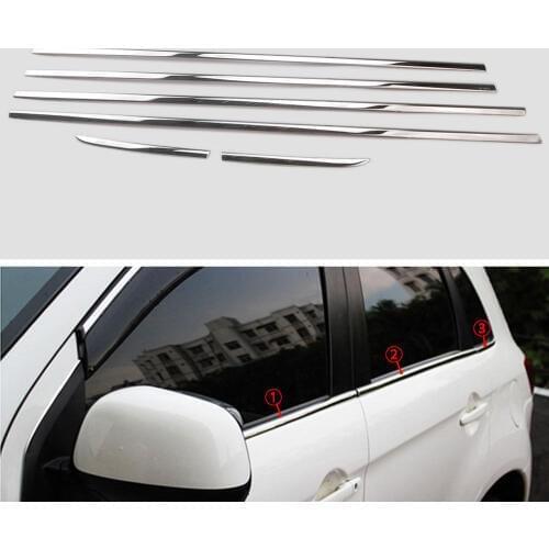 BBQ@FUKA 6 PCS TRIM FIT FOR MITSUBISHI OUTLANDER SPORT ASX 2010-2017 CHROME DOOR WINDOW LINE SILL TRIM COVER STYLING STICKER