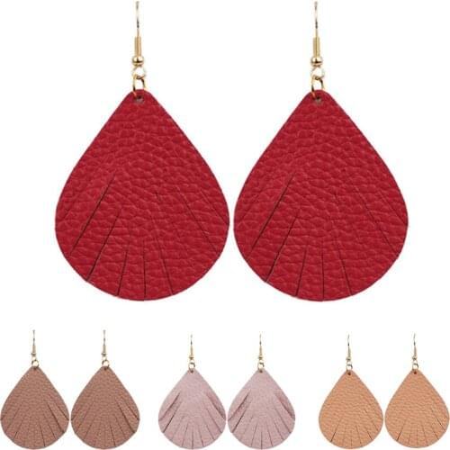 Cpop Pink Water Drop Genuine Leather Earrings for Women Fashion Teardrop Earrings Leather Jewelry Elegant Accessories Gifts 2019