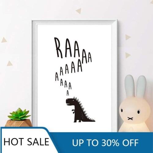 Nordic Style Kids Room Decor Wall Art Canvas Painting Posters Black White Cartoon Dinosaur Animals Abstract Wall Decor Picture