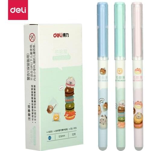 Deli a655 advanced cartoon cute animal blue refill 0.5mm erasable neutral pen with heat sensitive eraser, student stationery