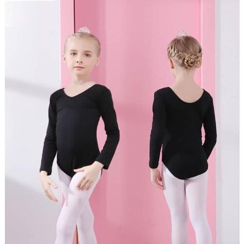 Childrens Ballet Warmup Dance Costumes Long Sleeve Body Suit Leica Cotton Open Crotch Gymnastics Suit For Girls Dance Clothes