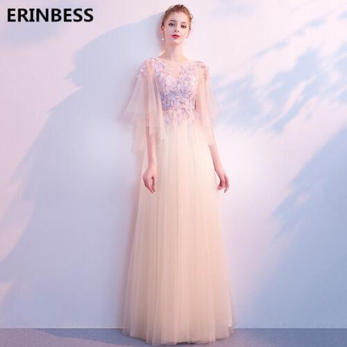 Robe De Soiree Evening Dresses Long Dress Tulle With Appliques Prom Party Gown 2019 Scoop Neck Evening Dress Vestido De Festa