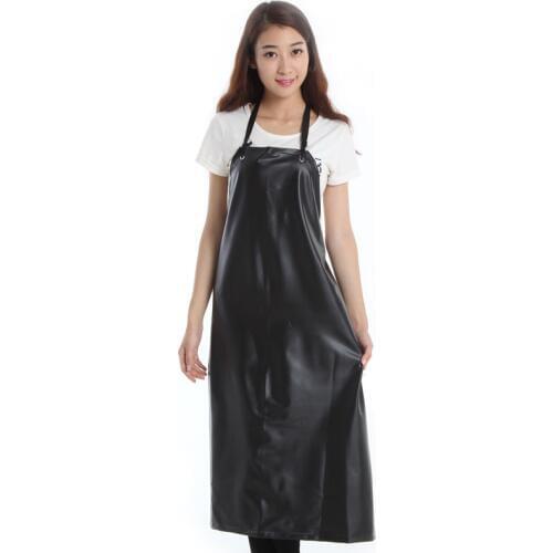 PU Leather Waterproof Apron PVC Black Cooking Cleaning Long Sleeveless Bib Aprons For Woman Man Chef Waiter Accessories