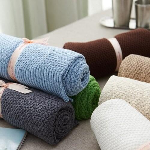1pc Cotton Knitted Blanket Nordic Khaki Beige Solid Color 120*180cm Soft Portable Sofa Chair Bed Cover For Spring Summer Autumn