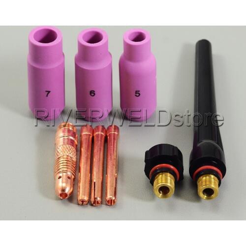 TIG KIT Nozzles Collets Body & Back Cap Consumable Accessories Fit TIG Welding Torch SR DB WP17 18 26, 9PK