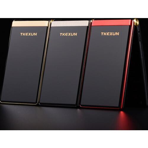 Free Leather Case Flip Dual Touch Screen Telephone TKEXUN M2-C 3.0" Senior Touch GSM Dual SIM Cellphones Button FM Mobile Phone