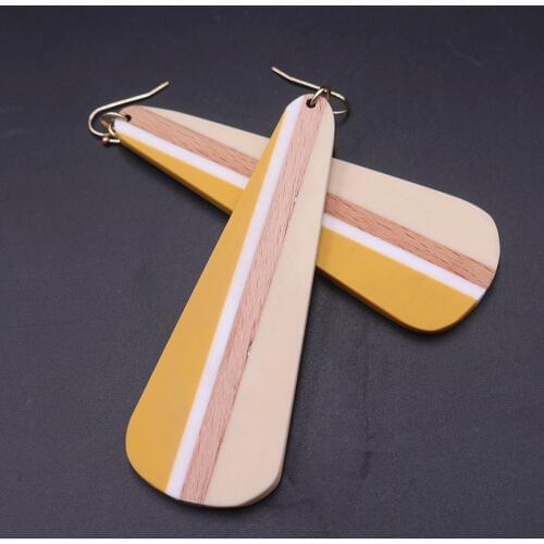 Exaggerated Resin Wood Matching Earrings Yellow White Beige Sector Long Drop Earrings Geometric Big Statement Jewelry Wholesale