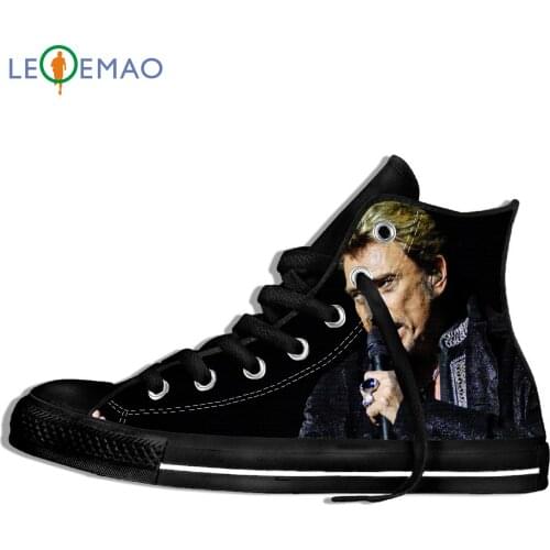 Fashion Men French Elvis Presley Johnny Hallyday Fans Print Shoes Canvas Sneakers Design Animal Dog High Top Canvas Unisex Shoes