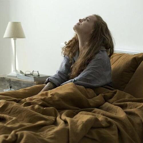 3PCS Linen Flat Sheet Set In Cinnamon Twin Double Queen King Bed Sheet Custom Size Bed Cover Bedsheet Set Washed Linen Bedding