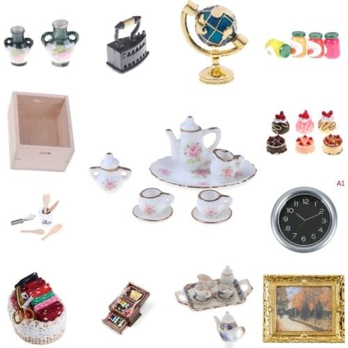 Miniature Porcelain Tea Cup Set Ceramic Tableware Cream Cakes Jam Dolls' Dollhouse Kitchenware Dollhouse Decoration Accessories