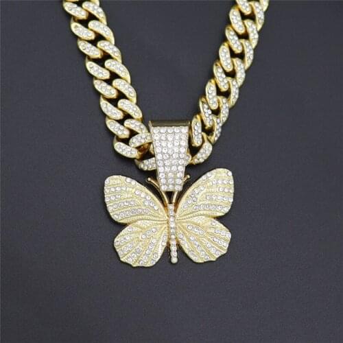 Butterfly Necklace & Pendant Iced Out Cuban Chain Gold Color AAA Cubic Zircon MenS Women Hip Hop Rock Jewelry