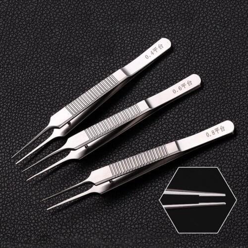 Stainless Steel Tweezers 10 cm Surgical Forceps Dental Insturment with 0.6 0.4 0.8mm teeth