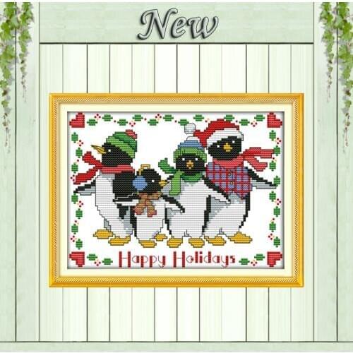 The Christmas penguins Decor paintings counted printed on canvas DMC 11CT 14CT NKF kits Cross Stitch embroidery needlework Sets