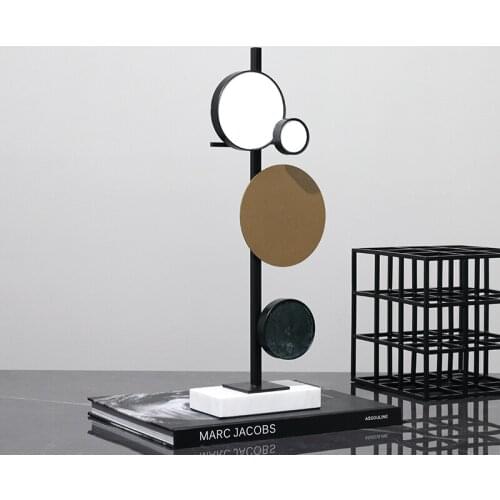 Modern Geometric Soft Decor Ornaments 41cm Plating Brushed Metal Abstract Round White Green Marble Statue Entrance Desktop Arts
