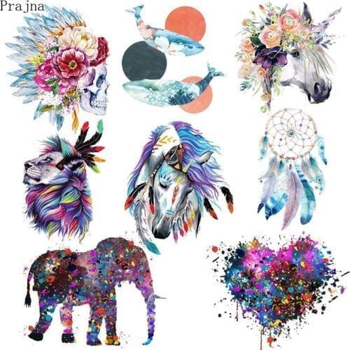 Prajna Parches Heat Transfer Vinyl Patch Sticker Iron On Transfer For Clothes Fabric Elephant Patch Lion Tiger Applique Badge