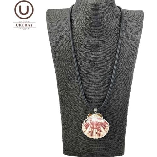 UKEBAY NEW Natural Shell Pendant Necklaces For Women Rubber Necklace Big Shell Jewelry Simple Sweater Chains Wedding Accessories