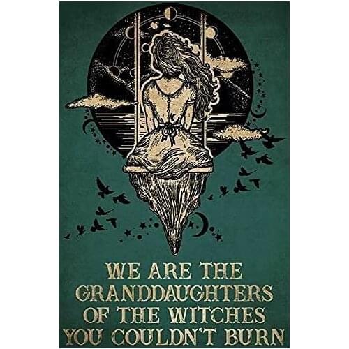 Vintage Metal Tin Sign The Granddaughters of The Witches Halloween Decor Door Wall Art Club Bar Decor Retro Sign 8x12 Inch