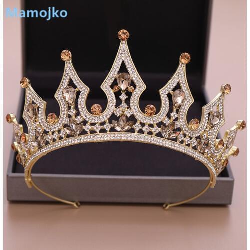 Mamojko Baroque Gold Tiaras&Crowns for Women Queen Bride Crystal Rhinestone Wedding Diadem Hair Accessories Bridal Jewelry