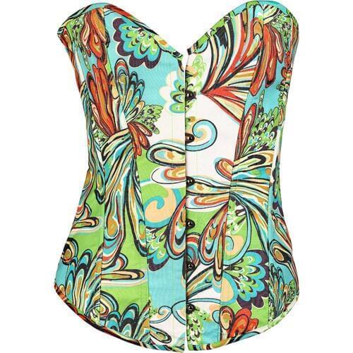 Floral Print Corset Vanity Panel Denim Corset Burlesque Corset Shapewear Corsets and Bustiers Female Slimming Underwear Bodysuit