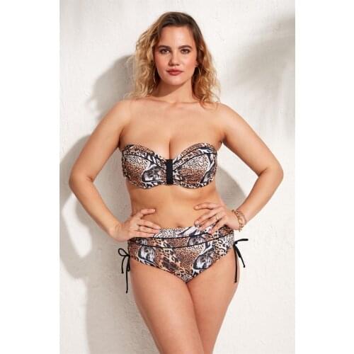 Ola Chicas Plus Size Strapless Bikini Set 2021 New Fashion Tiger Patterned Swimwear 2 Piece Bathing Suit For Women