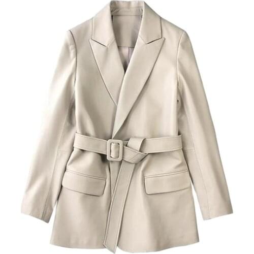 Spring Winter Sheepskin Genuine Leather Coat Jackets Suits Women Vintage Ladies Elegant Overcoat Short Wrap Suit Coat Outerwear