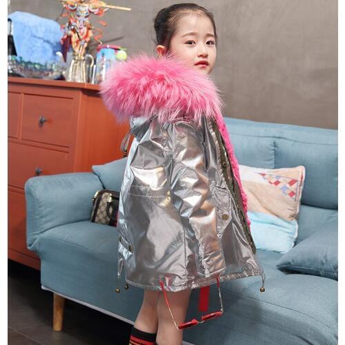 Winter Thicken Warm Kids Jackets Mink Cashmere Fur Children Parkas Glossy Rabbit Fur Hooded Boys Girls Outwear Coats 3-16T