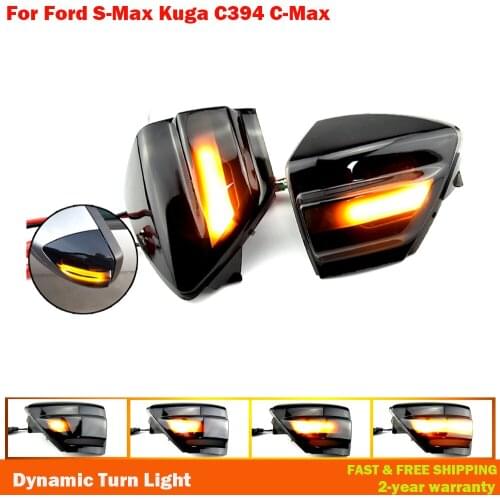 2Pcs LED Dynamic Turn Signal Side Wing Mirror Indicator Light Lamp For Ford S-Max 2007-2014 Kuga C394 08-12 C-Max 11-19