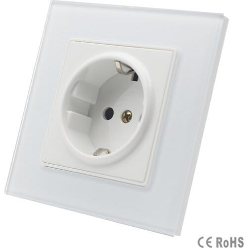 2017 New Arrived High Quality EU Standard Power Socket, White Crystal Glass Panel, AC 110~250V 16A Wall Power Socket, GB-C7C1EU